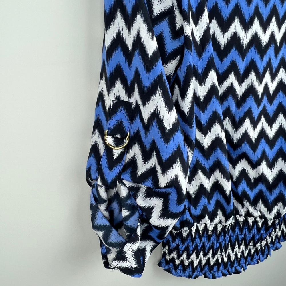 MICHAEL KORS Women Zigzag Print Smocked Waist Long Sleeve Top Size S - Picture 2 of 6